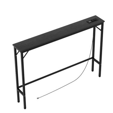 Imagem de Aduanbang Mesa de console de 15 cm com tomada – mesa de sofá estreita, mesa atrás do sofá para sala de estar e corredor, 15 x 100 x 76 cm, moldura de metal, marrom rústico