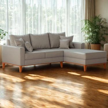 Imagem de Sofá 3 Lugares Beny Com Chaise Direito Linho Cinza