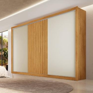 Imagem de Guarda-roupa Casal Ripado 3 Portas e 6 Gavetas Vitória Peroba/Off White