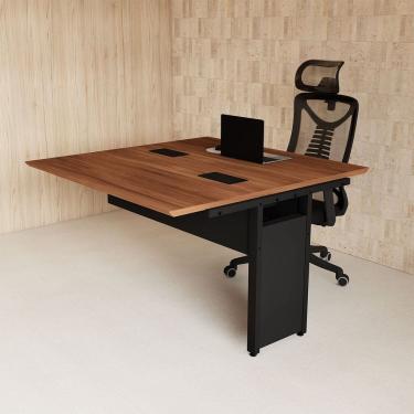 Imagem de Mesa Auxiliar Dupla 1,20m de Plataforma de Acoplar para Escritório com Estrutura Metálica Corporate Nogal com Preto