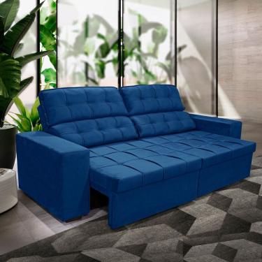 Imagem de Sofá Retrátil Reclinável Molas 250 Veludo Barcelona Azul