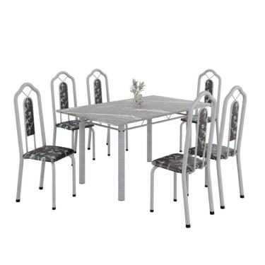 Imagem de Conjunto De Mesa Tubular Com 6 Cad 140x75cm Tampo Em Granito Topázio Brenda 010 - Mart Pérola