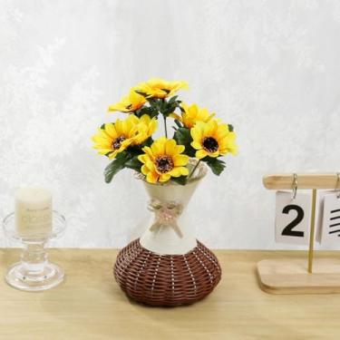 Imagem de 1 peça simulação de girassol grande flor de sol falso exibição de chão sala de estar ramo alto decoração pastoral adereços buquê de casamento