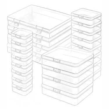 Imagem de Forever bene Caixa organizadora de contas, 24 recipientes pequenos de plástico transparente, caixa de armazenamento de artesanato com tampa articulada e etiquetas, mini caixas para joias, diamantes
