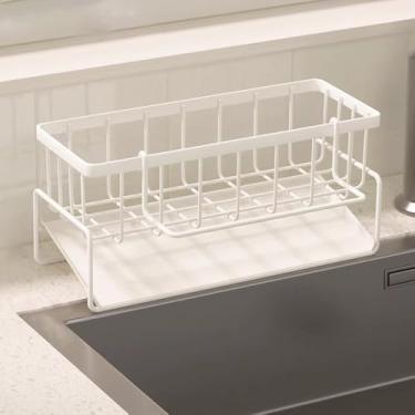 Imagem de Vilemoon Organizador de pia de cozinha, suporte de esponja para bancada de cozinha para luvas de escova de louça, gancho de pano de prato, suporte de cozinha à prova de ferrugem com bandeja coletora