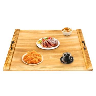 Imagem de Capa de fogão de madeira de 76 cm x 56 cm com alças – Capa superior de fogão de madeira de pinho resistente para fogões a gás e elétricos, bandeja de extensão de bancada de cozinha Rústica