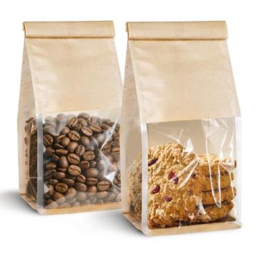 Imagem de Dualshine Pacote Com 100 Sacos De Pão Amarração Lata, Saco Pequeno Para Padaria Janela Transparente, Bagel Confeitaria, Biscoitos Padaria, Caseiro, Pipoca, Biscoitos, Grãos Café