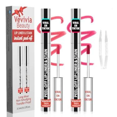 Imagem de Vevivia Beauty 2 Peças De Batom Descascável - Delineador Longa Duração À Prova D'Água, Em 1 Com Pinça, Nude Fosco, Copo Antiaderente, Altamente Pigmentado, Acabamento Natural, Dura O Dia Todo, Perfe