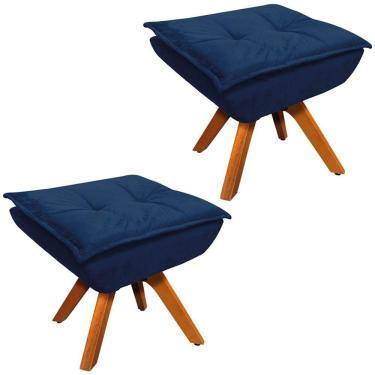 Imagem de Kit 2 Puff'S Decorativos Base Giratória Em Madeira Charger Suede Azul Marinho G19 - Gran Belo