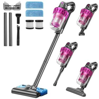 Imagem de Sucção e reboque aspirador de pó vertical sem fio, Tanque de água removível, Ajuste de 3 velocidades, Equipado com cabeça de escova dois em um, elemento filtrante×2, Sucção de boca plana, pano×2