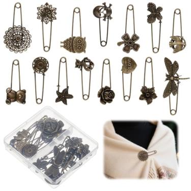 Imagem de Zeyune 15 alfinetes de segurança da moda vintage 5 × 4 cm broches decorativos de liga metálica crânio borboleta coruja flor design para roupas femininas cachecol saias kilts tecido de malha artesanato