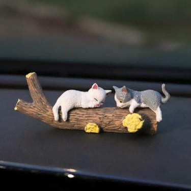 Imagem de 3 Pcs Cute Cat Car Accessories Funny Resin Cat Figurines Dashboard Decorations & Rear View Mirror Cute Pussy Figure Decorative Car Ornament Interior Decors for Car Home Garden Decor