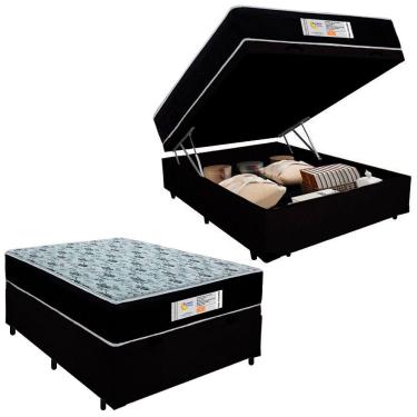 Imagem de Cama Box Baú Casal Suede + Colchão Molas Ensacadas Sereneprime Sonnolux 138cm Preto - Suporta Até 110kg Por Pessoa