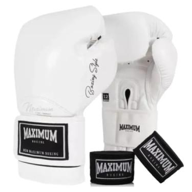 Imagem de Luva Boxe Muay Thai Kickboxing Maximum Classic + Bandagem 3 (Branco, 12oz)