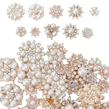 Imagem de letsinstyle 40 peças de botões de flores de strass, enfeites de cristal com glitter, botão plano nas costas, pingentes de pérolas falsas para roupas, jeans, artesanato, blazer, calças, jaquetas