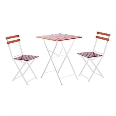 Imagem de Conjunto Mesa Dobrável 60x60 Cm 2 Cadeiras Ferro E Madeira Maciça Envernizada - Branca