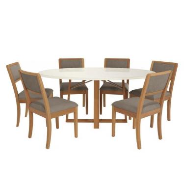 Imagem de Sala De Jantar Completa Elma Tampo Madeirado C- Vidro 180x105cm E 6 Cadeiras Alice Carvalho-off White-vidro Off White - Linho Cin - Kappesberg