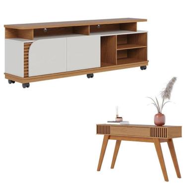 Imagem de Rack Bancada Jurerê 1.8 Freijó Off White Matte Com Aparador Riviera Freijó - Colibri