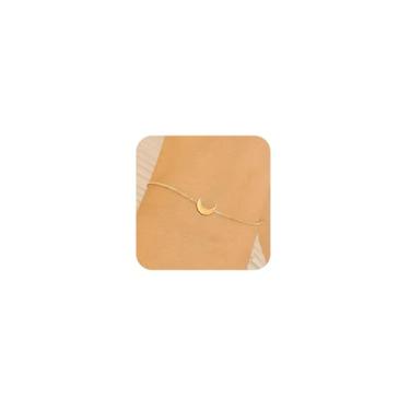 Imagem de Brghft Pulseiras de ouro para mulheres – Pulseira delicada banhada a ouro 14 K com estrela e lua para suas joias modernas, simples, pulseira de elos de ouro, minimalista, presente, 6.5, Aço inoxidável