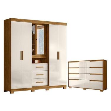 Imagem de Guarda Roupa Solteiro Eldorado E Cômoda Georgia Freijó Off White - Moval