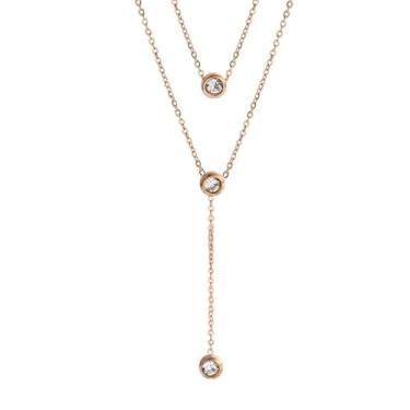 Imagem de Colar em camadas em forma de Y, dourado, aço inoxidável, longo, borla, gargantilha para mulheres, dupla camada redonda, cristal, zircônia cúbica, colar com pingente de disco, joias delicadas