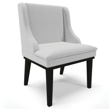 Imagem de Cadeira Estofada Para Sala De Jantar Base Fixa De Madeira Preto Lia Linho Cinza - Ibiza