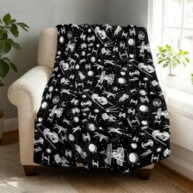 Imagem de Cobertor de lã de naves espaciais pretas 152 x 203 cm para sofá cama, cobertor de flanela de microfibra super macio e aconchegante leve para mulheres, homens e crianças