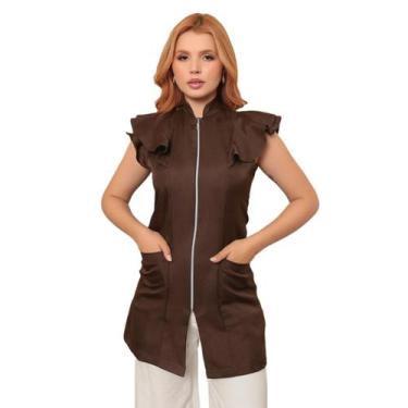 Imagem de Jaleco Feminino Manga Curta Valentina Oxford Marrom - gardenia jalecos