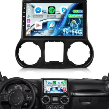Imagem de Rádio automotivo de 8 núcleos [4 + 64 G Qualcomm] para Jeep Wrangler 2011 2012 2013 2014 com Carplay e Android Auto, tela sensível ao toque Android de 10 polegadas Wrangler estéreo, Bluetooth 5.1