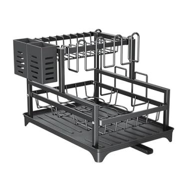 Imagem de Escorredor de Louças Premium, Aço Carbono Preto, Organizador de Cozinha com Suporte para Talheres, Design Moderno