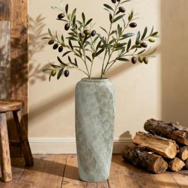 Imagem de Vaso rústico grande de cerâmica – Vaso de cerâmica rústico pintado à mão de 40 cm, vasos neutros extra altos para canto, hall de entrada e arranjos florais grandes