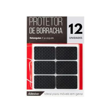 Imagem de Kit 12 Protetores de Borracha Autoadesivos 4x2,5cm Retangular Para Pés de Móveis Portas e Quadros Anti-Risco e Anti-Deslizante