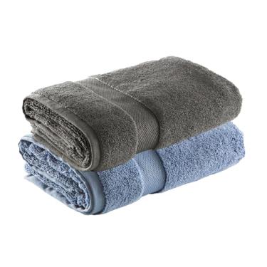 Imagem de Jogo de Toalhas Ele/Ela Super Soft Zero Twist Banhão 80x150cm 500g/m², 97% Algodão 3% Poliéster, Toque Macio, Alta Absorção e Design Sofisticado – Altihaus (Chumbo/Azul)