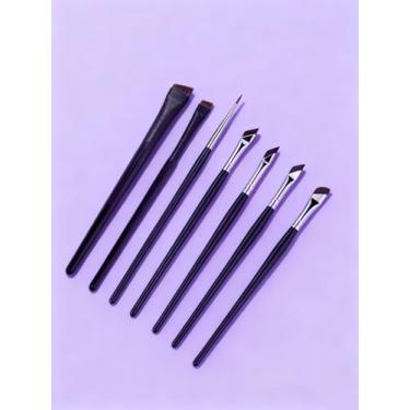 Imagem de Conjunto de 7 pincéis de sombra de delineador de lâminas, incluindo pincel de sombra, pincel de mistura de olhos, pincel delineador, pincel de sobrancelha angular, pincel de detalhamento fino