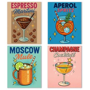 Imagem de Noaleviax Conjunto de pôster de parede de coquetel preppy - decoração de bar com tema de coquetel retrô, imagens engraçadas de vinho com álcool, arte de parede estética para bar, pub, festa