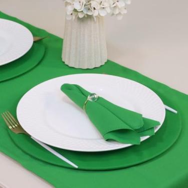 Imagem de Kit Mesa Posta Completo, 7 Peças para 2 Lugares, Basic Cristalino (Caminho de Mesa, Sousplat, Guardanapo, Anel, Capa e Base) (Verde e Dourado)