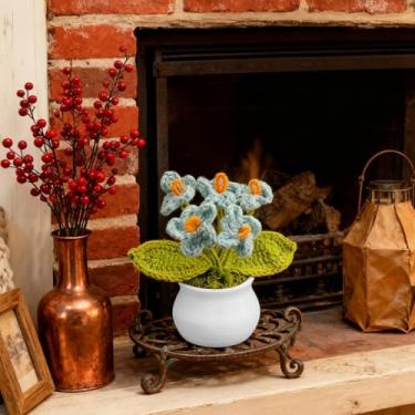 Imagem de Arranjo de flores azuis oceânicas feitas à mão, decoração de mesa em vaso de flores serenas, enfeite artesanal para casa e escritório