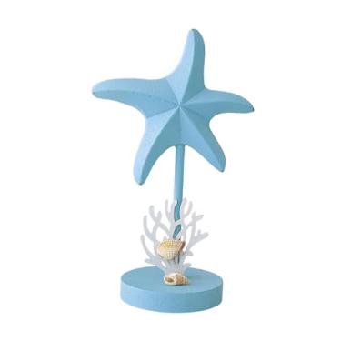 Imagem de Fenteer Escultura de madeira em forma de estrela-do-mar, peça decorativa para mesa, centro de mesa, sala de estar, prateleira, escrivaninha, decoração de, Azul Claro