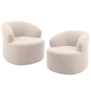 Imagem de Kit 02 Poltronas Giratória Orgânica Para Sala de Estar Living Helena L02 Suede Bege - Lyam Decor