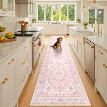 Imagem de RELEANY Tapetes de área 9,5 x 25,4 m lavável, antiderrapante, estampa floral, vintage, tapete medalhão para sala de estar, quarto, sala de jantar, rosa, cinza, rosa fofo