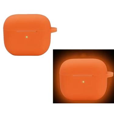 Imagem de Compatível com Airpods 4 Capa de silicone que brilha no escuro à prova de choque com mosquetão (2024-4ª geração) (brilho em laranja escuro)