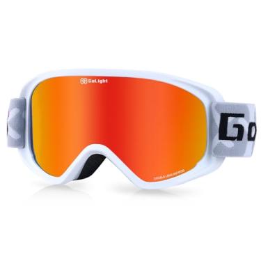 Imagem de GoLight Óculos de esqui, óculos de snowboard para homens e mulheres, lentes cilíndricas antiembaçamento 100% de proteção UV OTG, para snowmobile esqui, patinação, armação branca, revo vermelho
