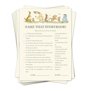 Imagem de Funny Pooh Bear Baby Shower Game Name That Storybook Game (20 cartas), decorações clássicas de chá de bebê Pooh Bear para meninos e meninas