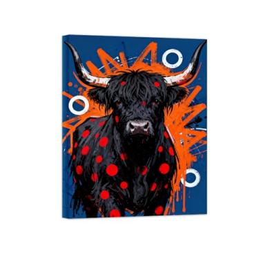 Imagem de Animais Pintura Arte Parede - Vaca Preta - Impressões em tela - Moderno Colorida Pôster para decoração sala de estar 60x80cm Tela Embrulhada