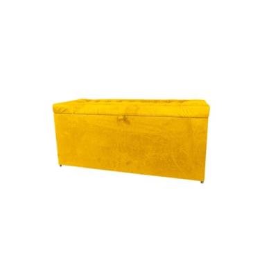 Imagem de Puff Baú Organizador 1 Metro com Assento Estofado - MDF 15mm, Suporta 180kg - Pronto para Uso(Amarelo suede,Pés em PVC)