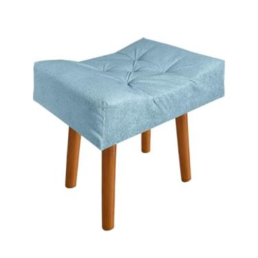 Imagem de Puff Redondo Decorativo em Suede com Pés Palito – Para Quarto ou Banco de Penteadeira até 150kg(Azul)