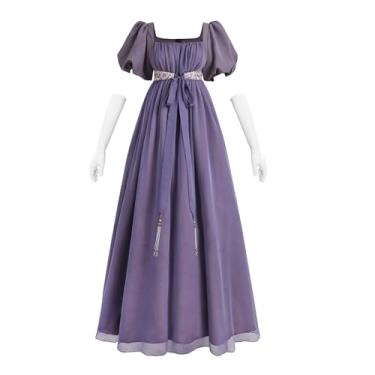 Imagem de Nuoqi Vestidos Regency para mulheres Regency Era 1800 Vestido de baile vitoriano cintura império com luvas roxo, 2GG