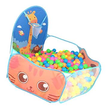 Imagem de Naroote Barraca de Brincar de Girafa de Desenho Animado Fofo para Crianças Com Cesta de Basquete para Crianças, Piscina Interna de Tecido de Poliéster para de 6 Meses a 5 Anos de Idade (Azul)