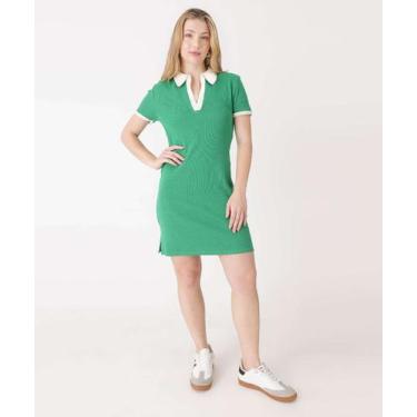 Imagem de Vestido Feminino Canelado Manga Curta Marisa-20044, Verde, P