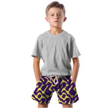 Imagem de Shorts Infantil Bermuda Calção Praia Verão Manchas Roxo Cartoon Arte 5
